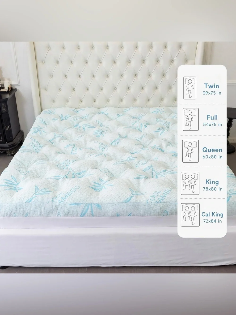 Cooling Blue Bamboo Viscose Memory Foam Mattress Topper, Queen Size - NWT